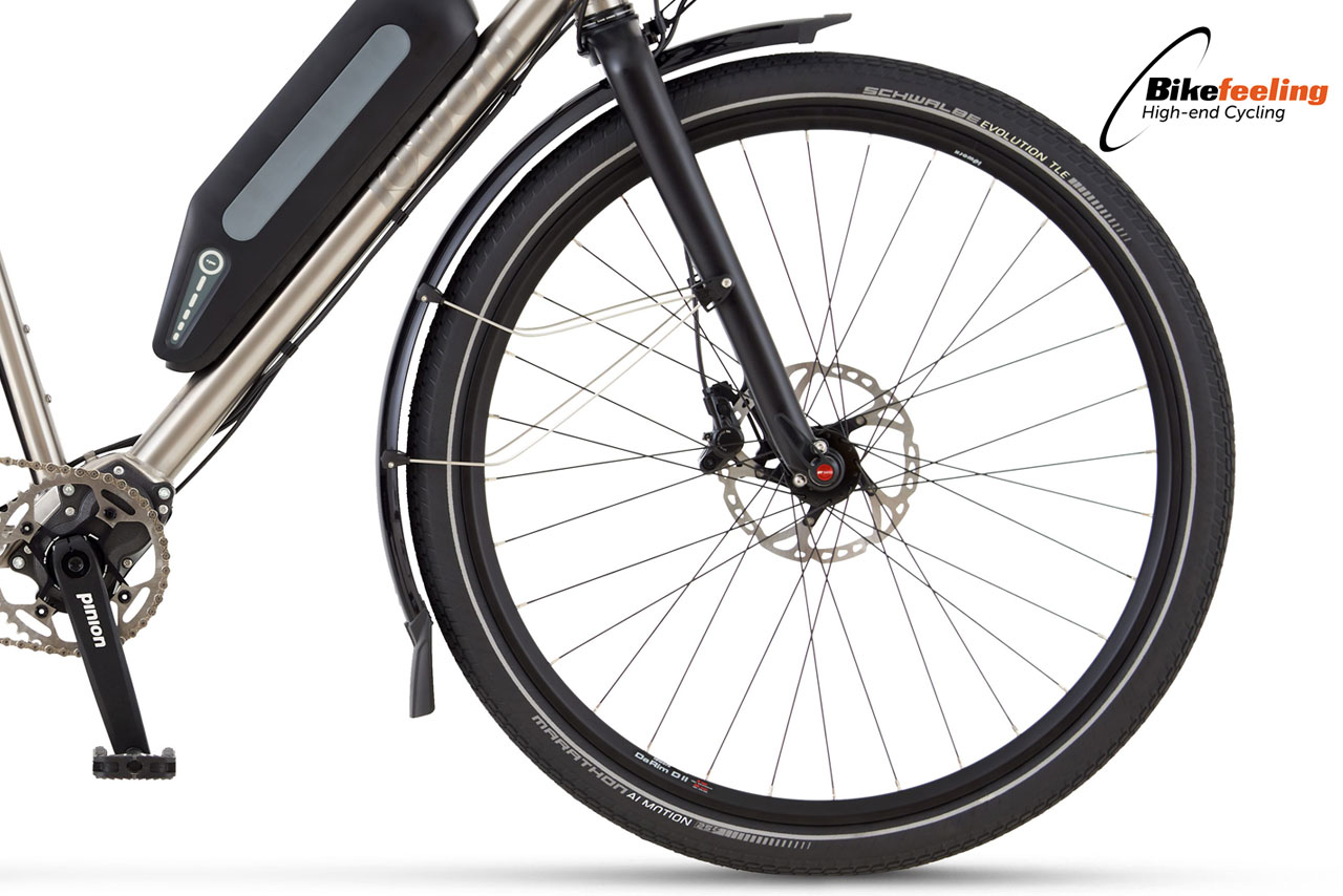 opinion titanium e-bike voorwiel shiano remmen